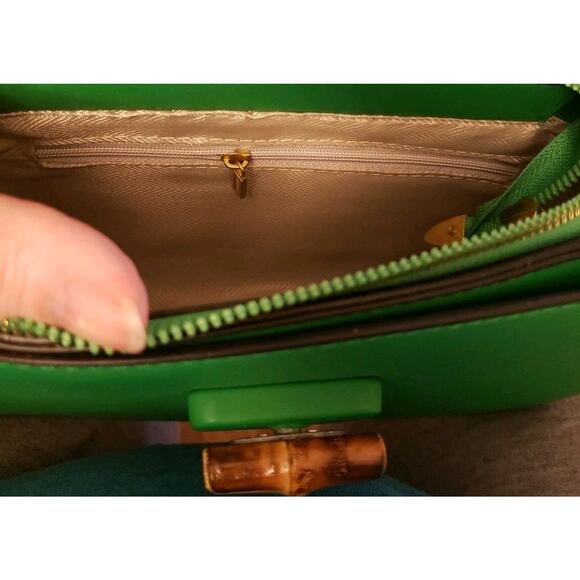 Green Faux Leather Bamboo-Style Handle Purse Small Structured Handbag Unbranded